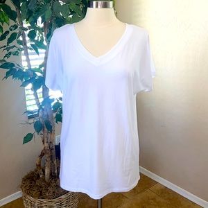 SAMPEEL Short Sleeve Casual V-Neck Tee ~ White